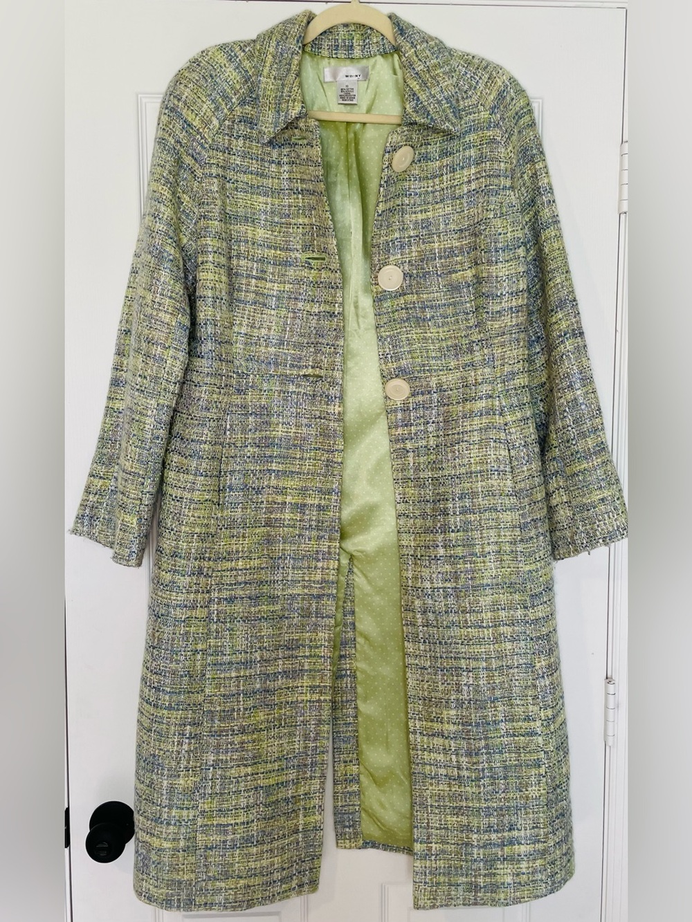 Gorgeous Green & Blue Tweed Coat - Classic Button Front